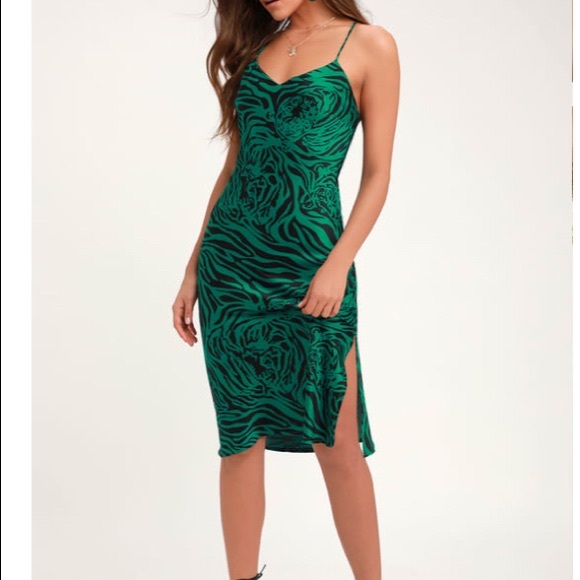 green tiger print dress